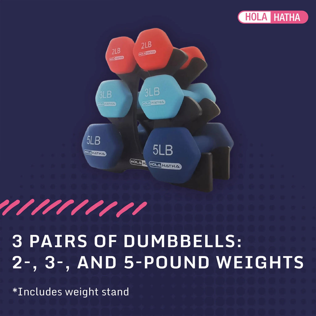 Neoprene Dumbbell Free Weight Set - with Rack - 6 Piece, 2-5 Lb, Red/Blue