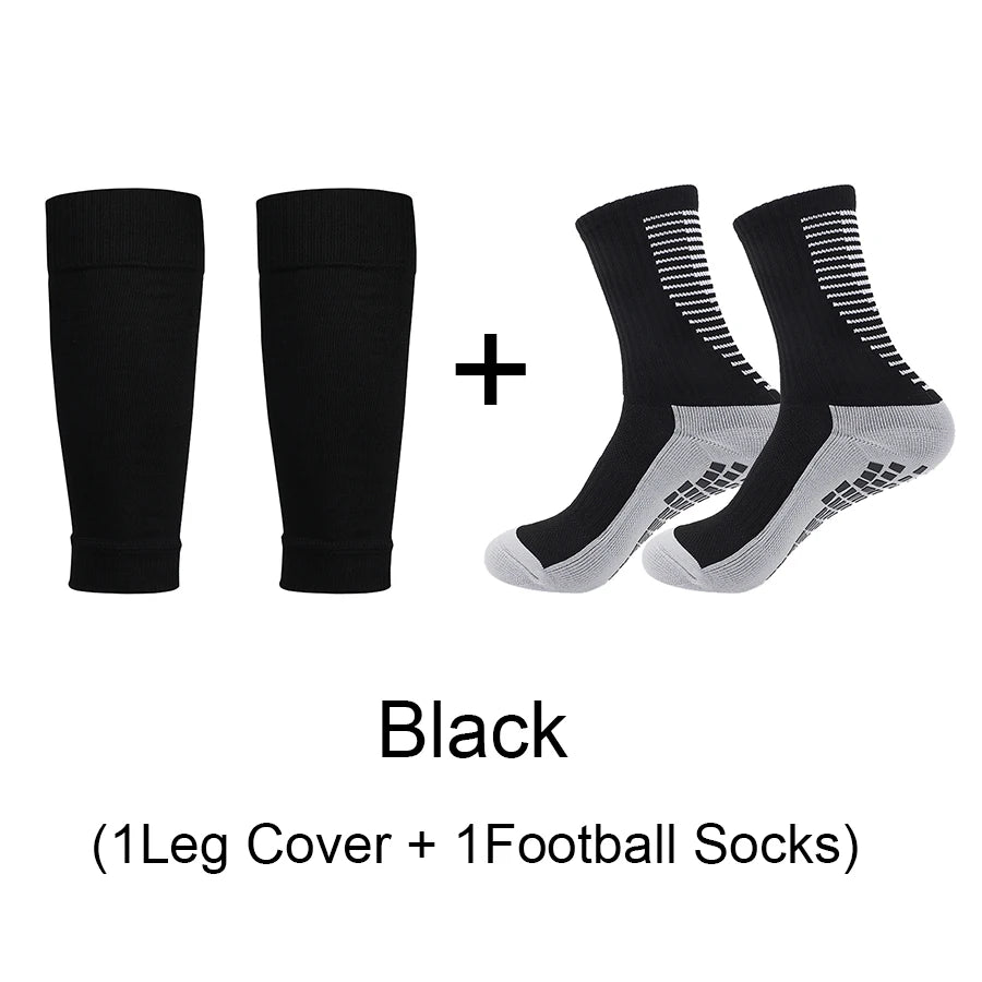 1 Set of High Elasticity Shin Guards Football Leg Cover Non-Slip Soccer Tennis Basketball Sport Socks Grip Cycling Riding Socks