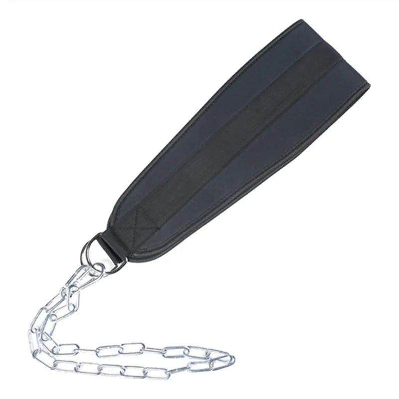 Pull-Up Belt Weighted Dip Belt with Chain Double D-Ring Weightlifting Back Support Strap Home Gym Equipment Waist Belt