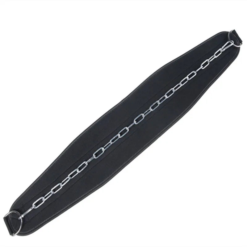 Pull-Up Belt Weighted Dip Belt with Chain Double D-Ring Weightlifting Back Support Strap Home Gym Equipment Waist Belt