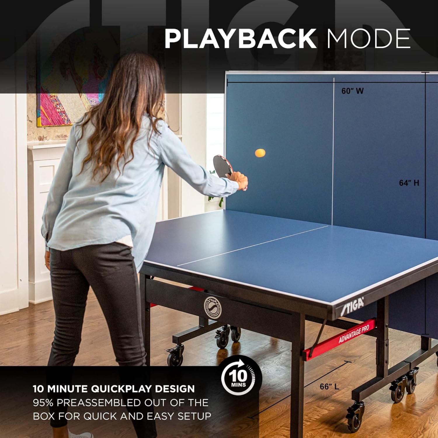 STIGA Advantage Series Indoor Ping Pong Table, Foldable Table Tennis Table - 13, 15, 18, and 25Mm Tabletops - Quickplay 10 Minute Assembly - Playback Mode - Recreational- to Tournament-Level