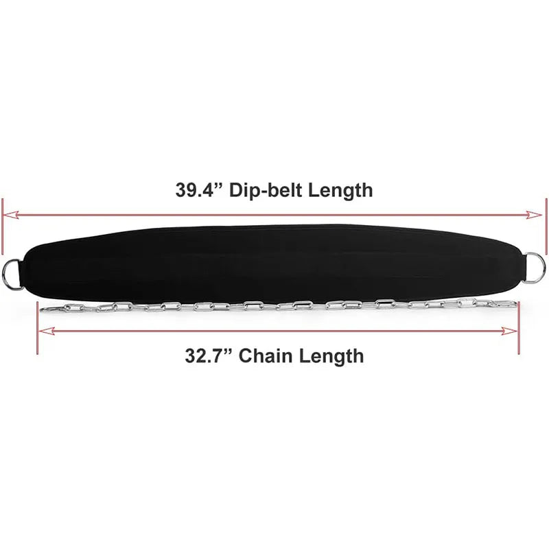 Pull-Up Belt Weighted Dip Belt with Chain Double D-Ring Weightlifting Back Support Strap Home Gym Equipment Waist Belt