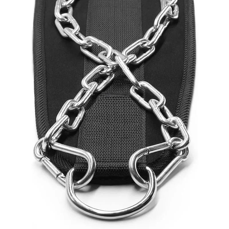 Pull-Up Belt Weighted Dip Belt with Chain Double D-Ring Weightlifting Back Support Strap Home Gym Equipment Waist Belt