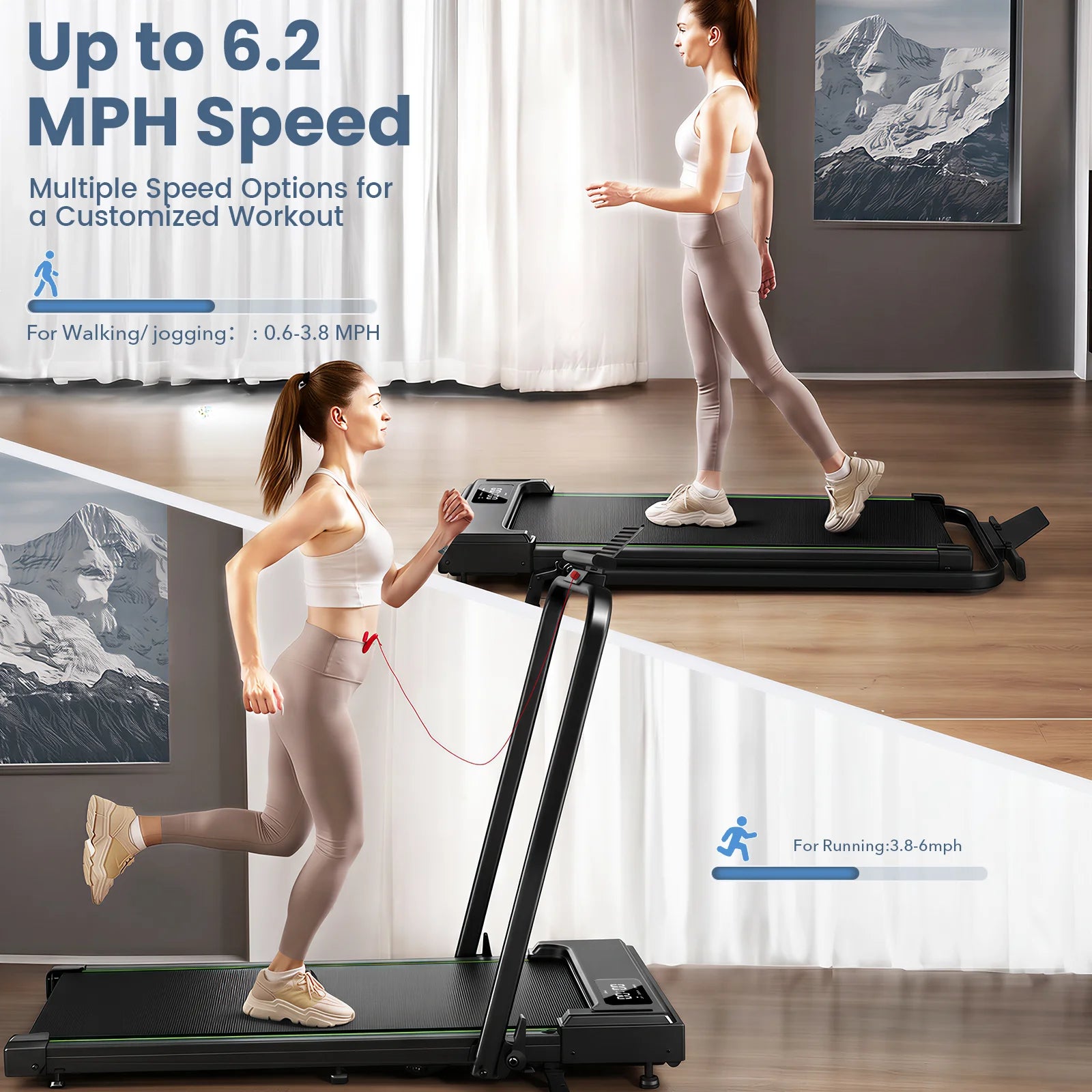 Treadmill 2 in 1 for Home/Office, 300 Lbs Walking Pad Treadmill with Handlebar,Under Desk Treadmill,Led Display & Remote Control