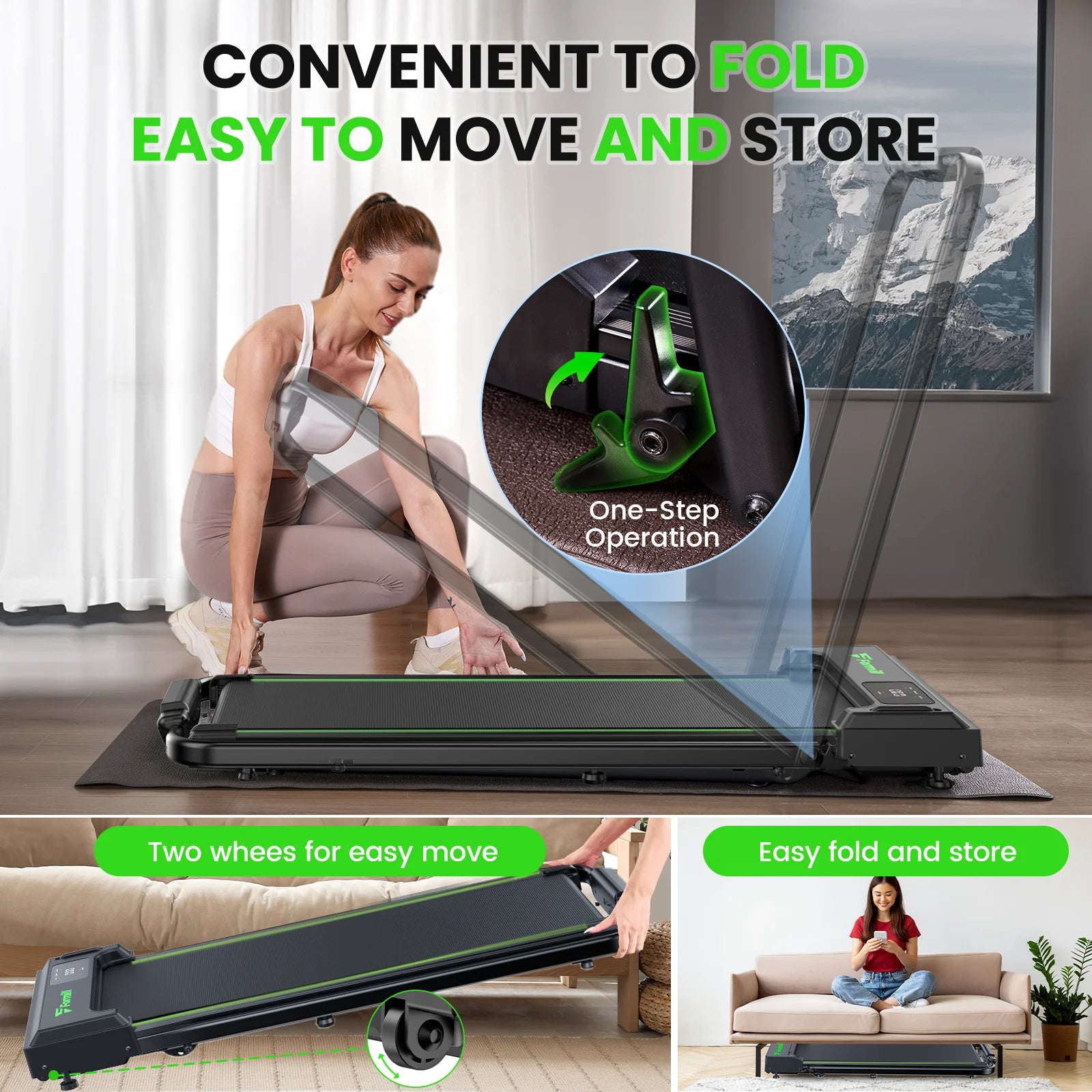 Treadmill 2 in 1 for Home/Office, 300 Lbs Walking Pad Treadmill with Handlebar,Under Desk Treadmill,Led Display & Remote Control