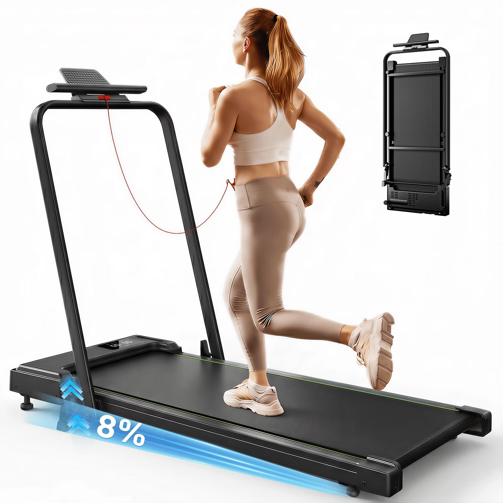 Treadmill 2 in 1 for Home/Office, 300 Lbs Walking Pad Treadmill with Handlebar,Under Desk Treadmill,Led Display & Remote Control