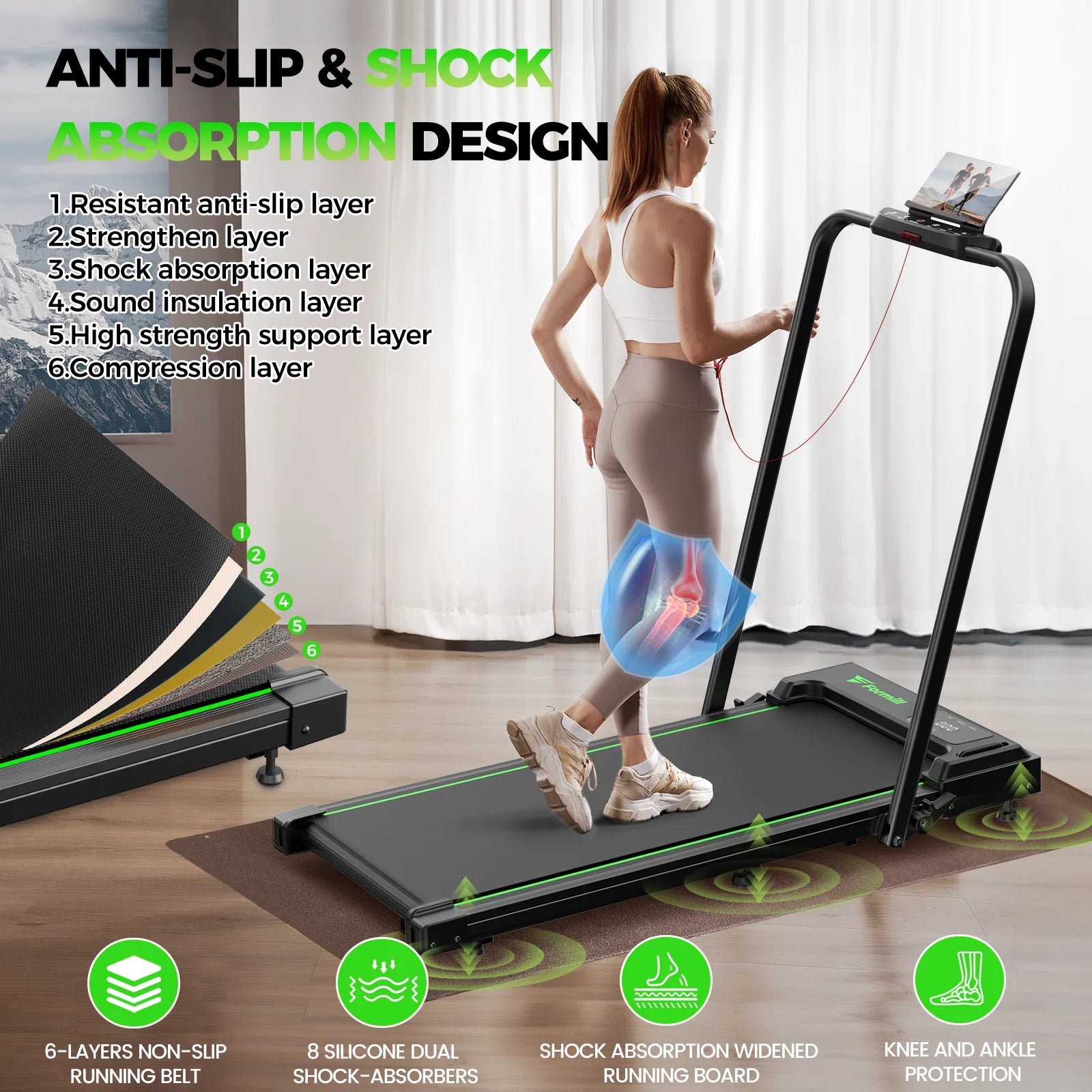 Treadmill 2 in 1 for Home/Office, 300 Lbs Walking Pad Treadmill with Handlebar,Under Desk Treadmill,Led Display & Remote Control