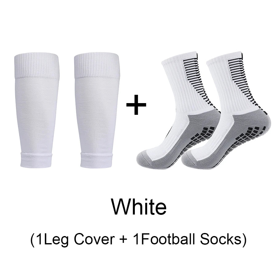 1 Set of High Elasticity Shin Guards Football Leg Cover Non-Slip Soccer Tennis Basketball Sport Socks Grip Cycling Riding Socks